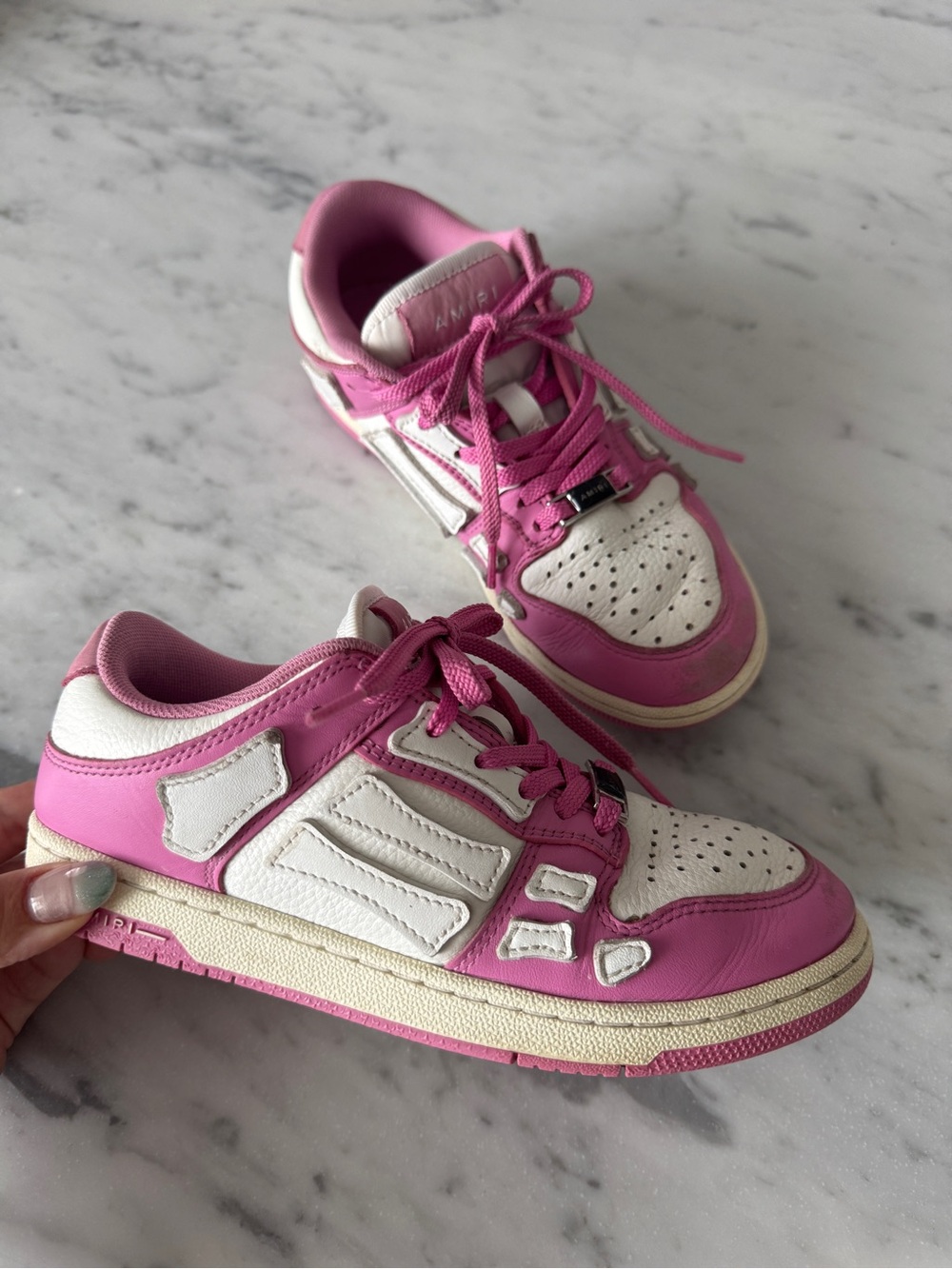 Amiri Pink and White Skel-Top Low Leather Sneakers US2 Girls Trainers